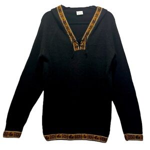 Lucy Iburg Black Sz L Alpaca Bolivian Boho Indie Folksy Hooded Sweater